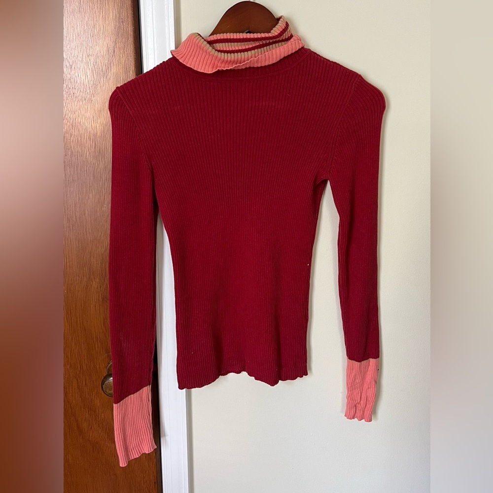 pink red striped cotton Gap turtleneck sweater